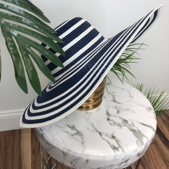 ‼️ Navy White Stripe Summer Beach Poolside Hat - Picture 4 of 8